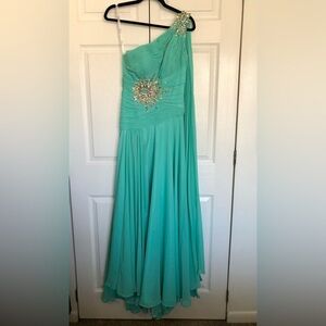 Teal Tony Bowls One Shoulder Gown Size 2